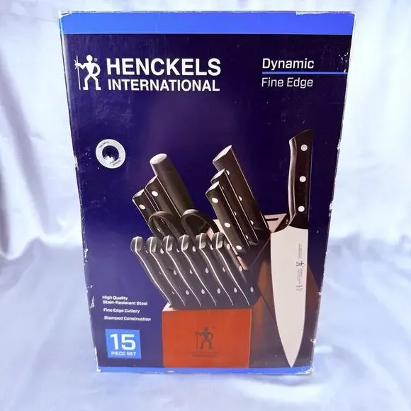 Henckels Dynamic 15pc Knife Block Set Fine Edge Stainless Steel NEW Open Box - Picture 1 of 6